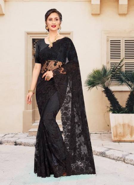 Balck Colour NARI ULTIMATE Fancy Party Wear Net Resham Embroidery And Moti Stone Work Saree Collection 891